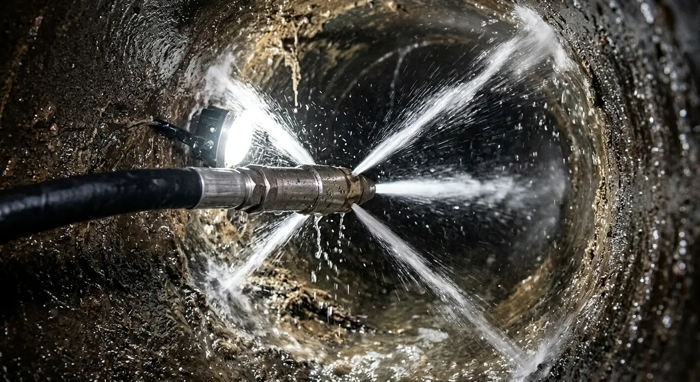 High-pressure hydro jetting nozzle cleaning sewer pipe for Trenchless Sewer Repair in Altoona